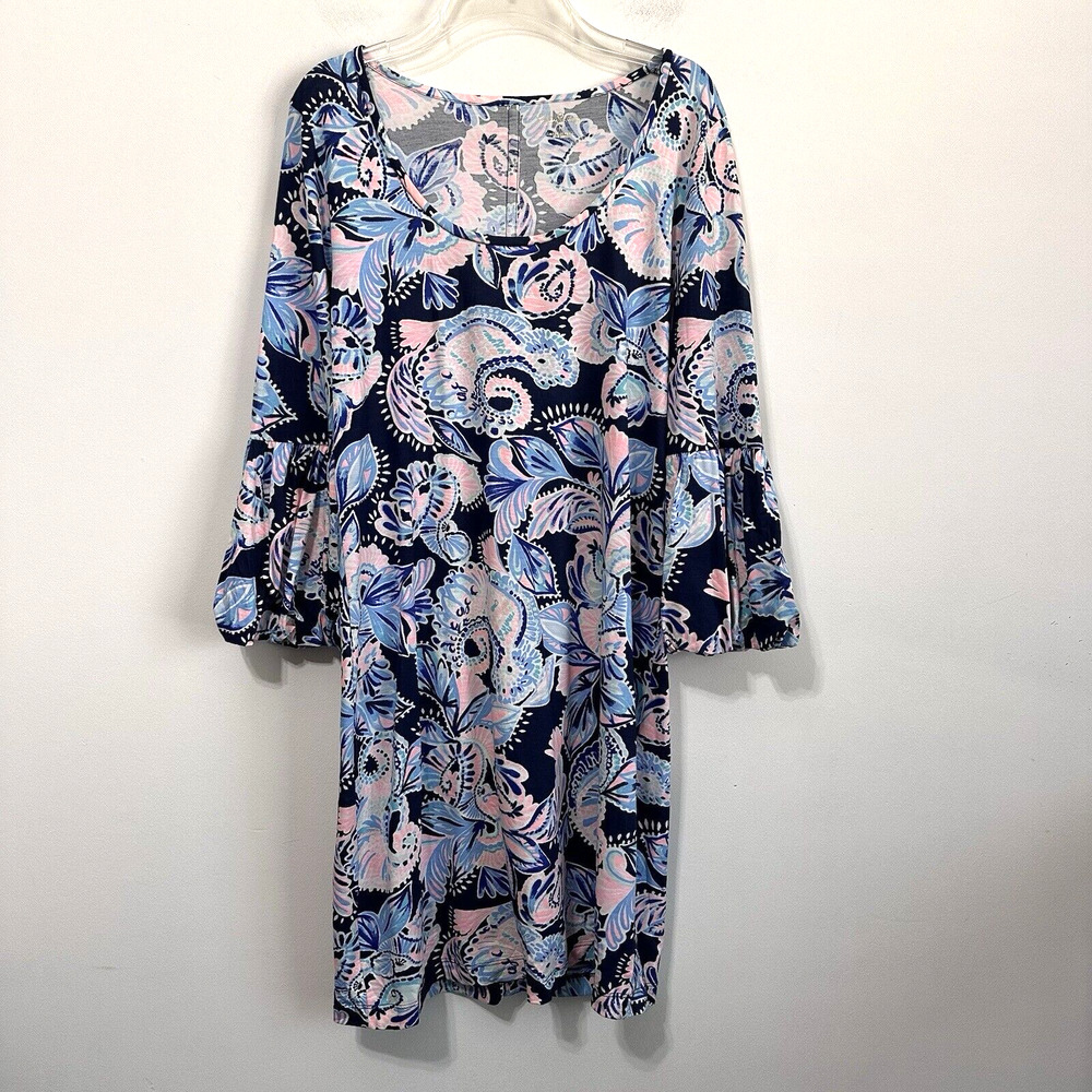 Lilly Pulitzer Carlile Dress‎ M High Tide Holly Flockamolie Summer Blue Shift